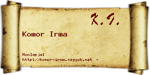 Komor Irma névjegykártya